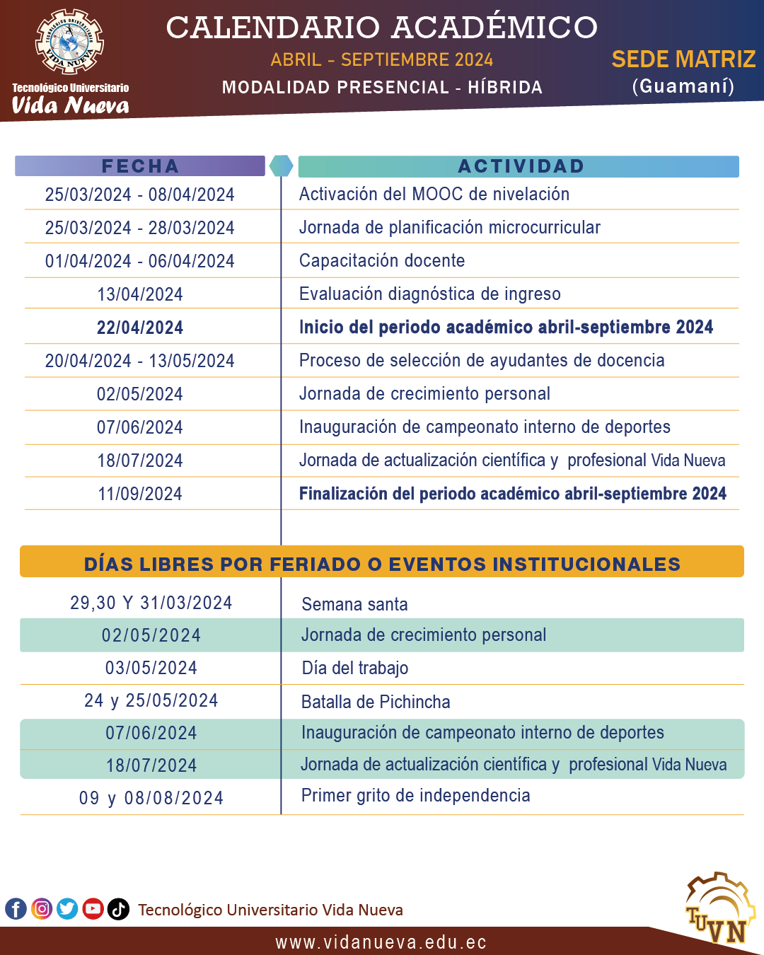 Calendario institucional y académico 2024 tec 6